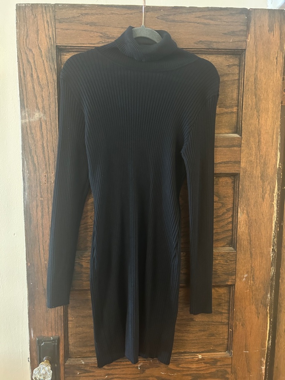 wild fable Black Ribbed Turtleneck Bodycon Long-Sleeve Dress